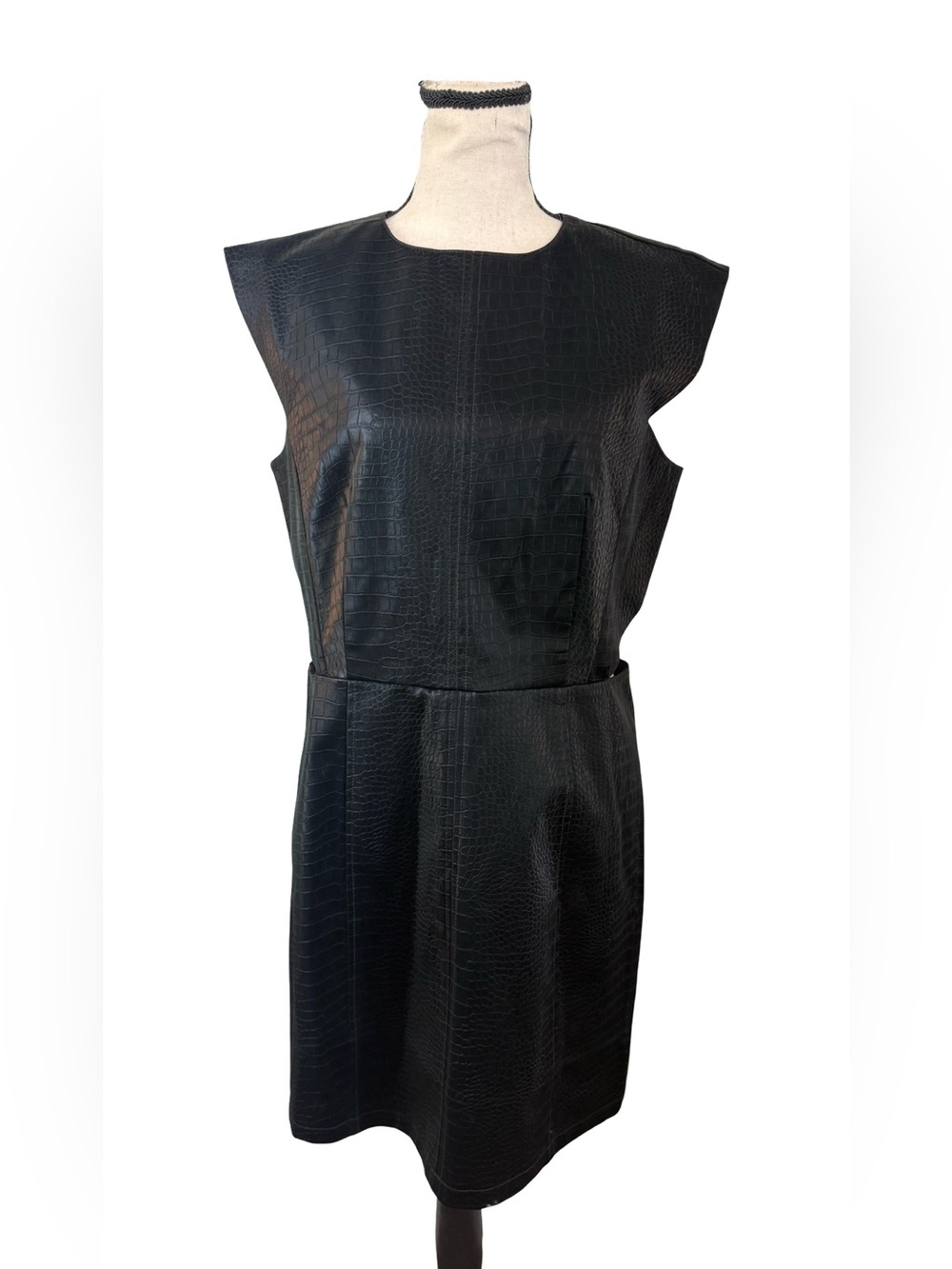French Connection Faux Croc Mini Dress Black PU Leather Cutout Sz 10 NWT